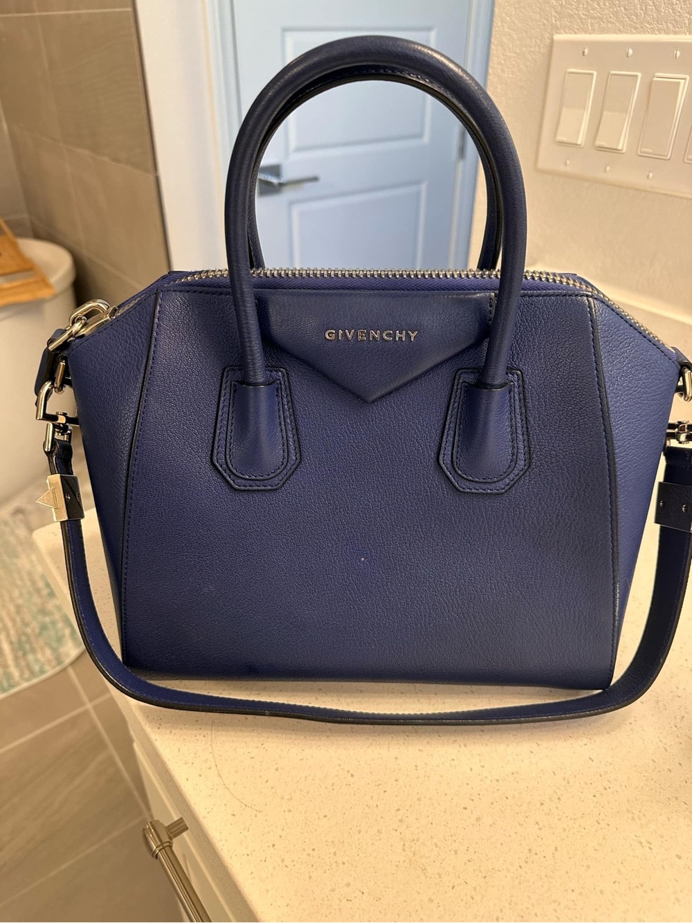 Givenchy Navy Blue Leather Antigona-Inspired Satchel